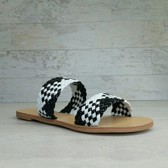 Qupid Shoes - SALE!!! Black & White Patent Two-Banded Slip-On Sandal NEW